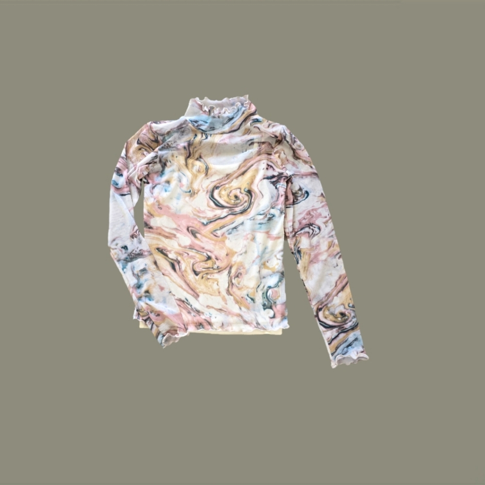 Art Class Girls' Multicolor Marble Sheer Overlay Mock Neck Top 7/8Y